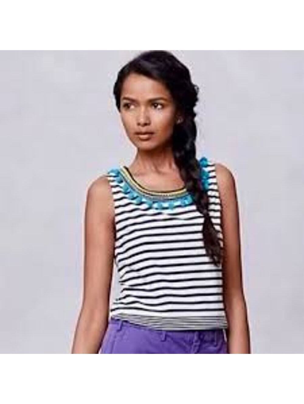 Anthropologie One September EUC Women's Striped Pom Pom Tank Size M